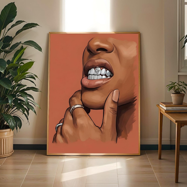 Adinkra Symbol Wall Art Print, Melanin Beauty Lips Illustration