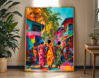 African Market Art Print | Vibrant Afrocentric Street Scene Poster
