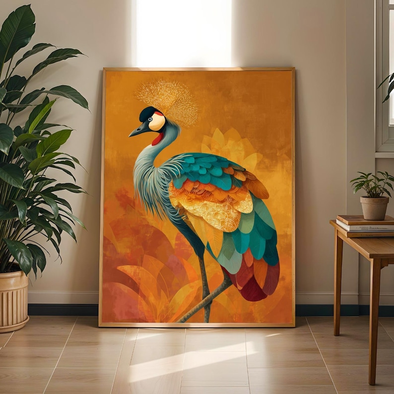 Crowned Crane Art Print: Colorful Bird Illustration