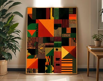 African Abstract Wall Art Print | Bold Geometric Ankara Inspired Poster | Modern Afrocentric Home Decor