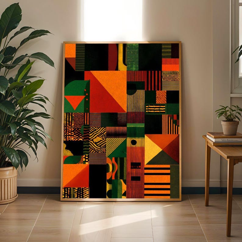 African Abstract Wall Art Print | Bold Geometric Ankara Inspired Poster | Modern Afrocentric Home Decor