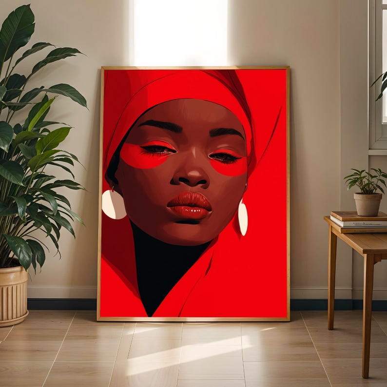 Red Portrait Woman Poster – Contemporary Geometric Art