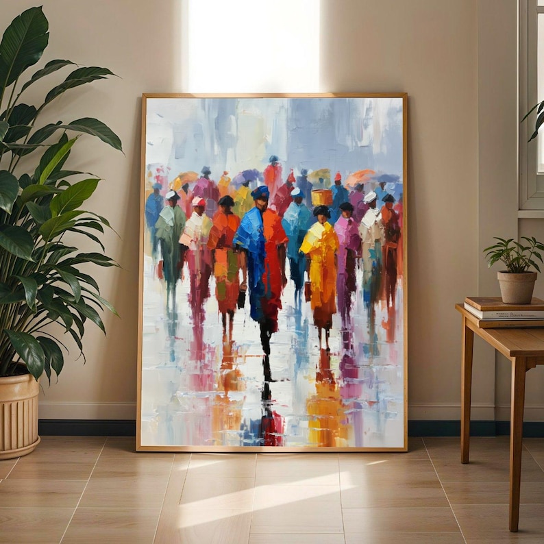 African Market Scene Wall Art Print Bold Colourful People Painting Afrocentric Home Decor Gift