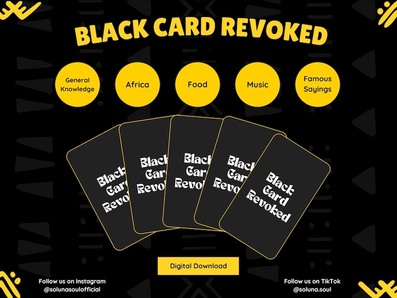 Black Card Revoked Game: General Knowledge, Africa, Famous Sayings, Food, Music (Digital Download)