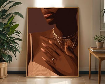 Lámina artística de joyería de oro afrocentrista: retrato de mujer moderna