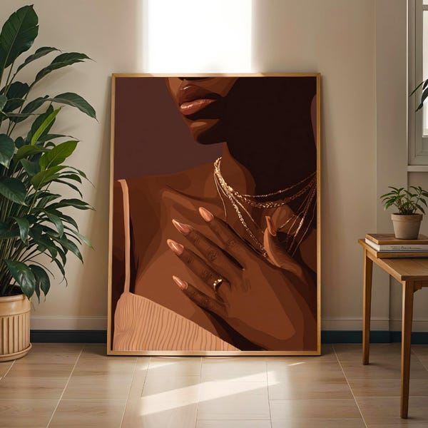 Afrocentric Gold Jewelry Art Print: Modern Woman Portrait