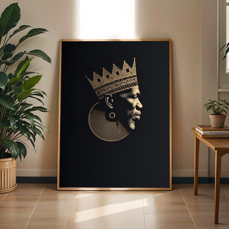 Afrocentric King Art Print: Black and Gold Regal Portrait