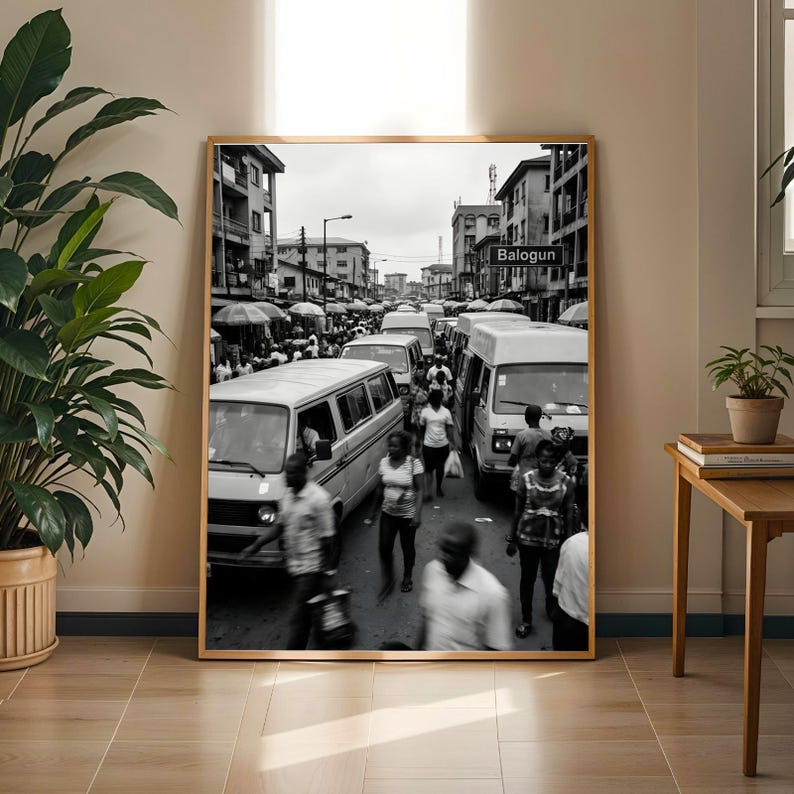 Balogun Market Lagos Poster – Vintage Travel, Black and White