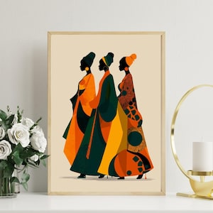African Women Wall Art Print | Afrocentric Silhouette Poster | Bold Ankara Inspired Home Decor
