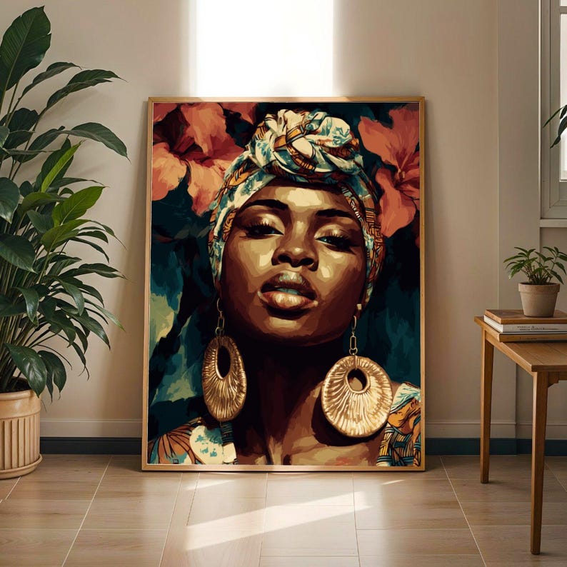 African Woman Wall Art Print | Black Queen Portrait Poster | Afrocentric Home Decor | Empowerment Art