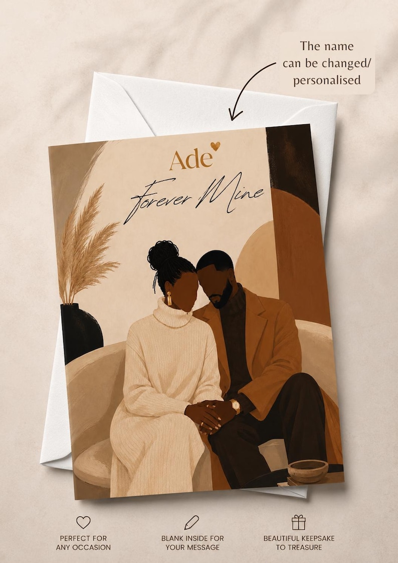 Black Love Anniversary Card | Faceless Couple Art, Romantic Greeting (A6/A5)