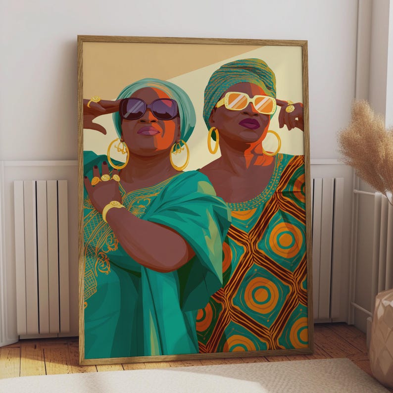 Afrocentric Wall Art, Retro Women Portrait, Bold Graphic Print, Cultural Decor for Home