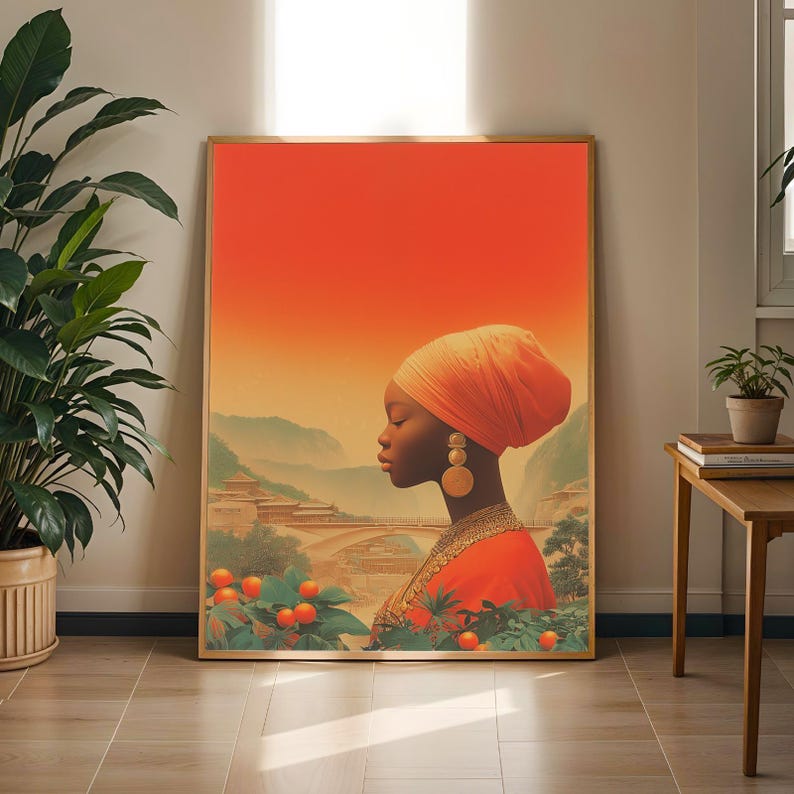 Orange Headwrap Woman Art Print – Cultural Landscape Poster