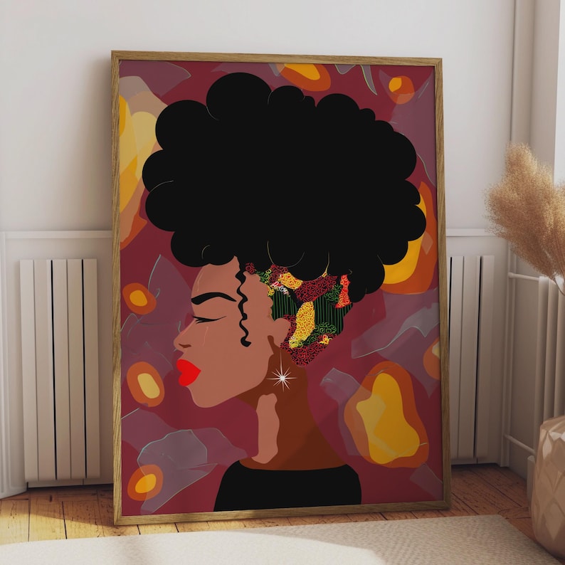 Afrocentric Abstract Black Woman Print, Natural Hair Art