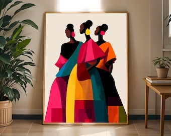 Modern Figures Art Print: Bold African Prints, Beige Geometric Print