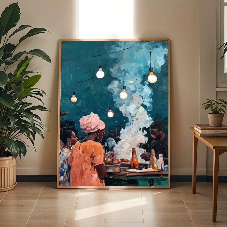 Nigerian Suya Street Market Art Print | African Street Life Wall Decor