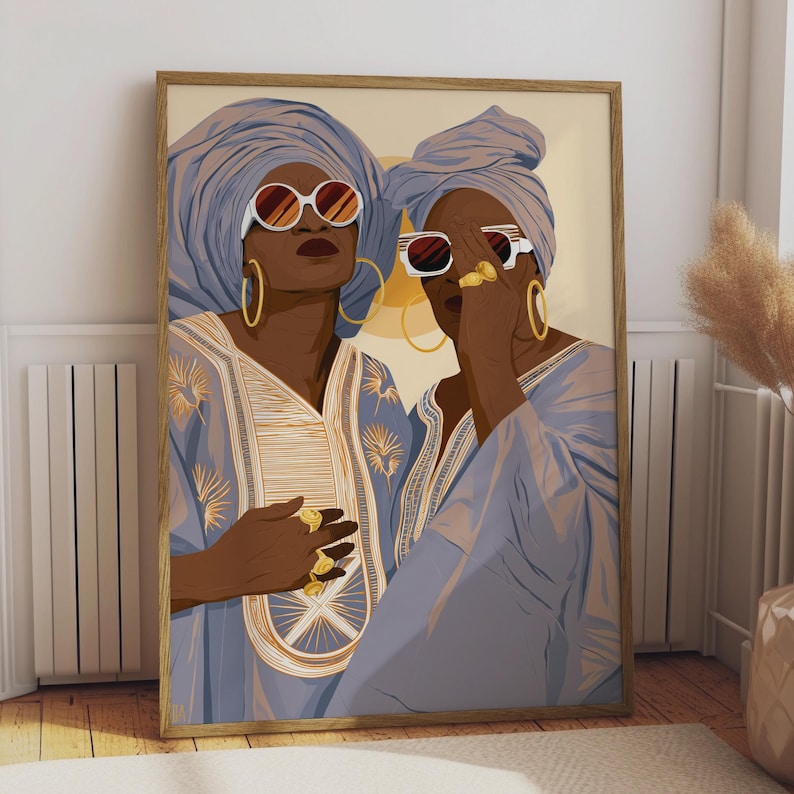 Afrocentric Art Print, African Style Women Portrait, Retro Wall Decor, Empowerment Art, Cultural Art
