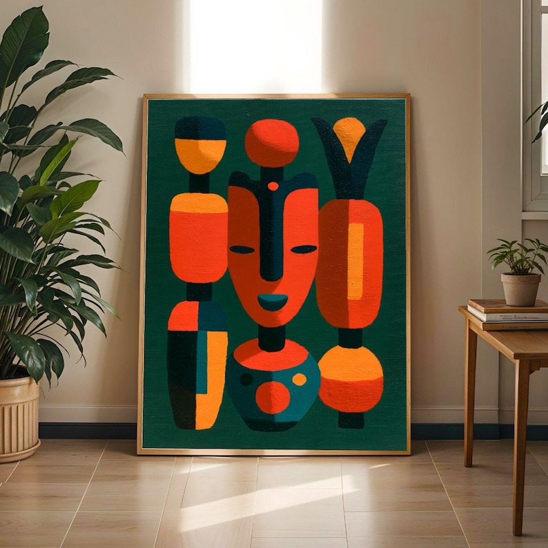 African Mask Wall Art Print Bold Geometric Afrocentric Poster Modern Black Culture Home Decor