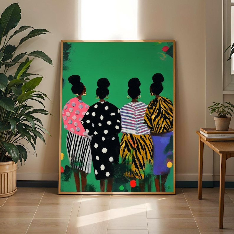 Abstract Women Figures Art Print - Style, Green and Pink | Black Art | Afro Afrocentric Artwork