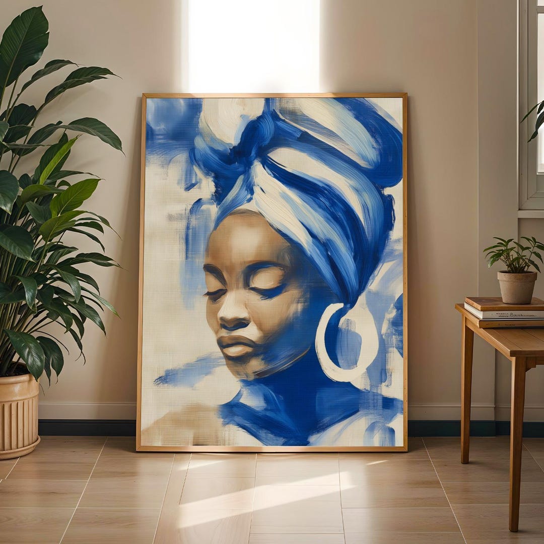 Blue Woman Portrait Art Print – Modern Abstract Brushstrokes - Etsy