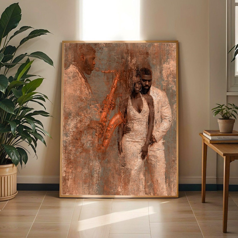 Jazz Saxophone Wall Art Print Black Couple African American Music Lovers Afrocentric Home Decor