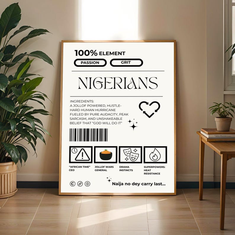 Nigerian Pride Poster – Black and White Typographic Art Print