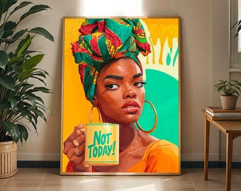 Afrocentric Woman Art Print: Ankara Headwrap, Empowering Black Woman Home Decor