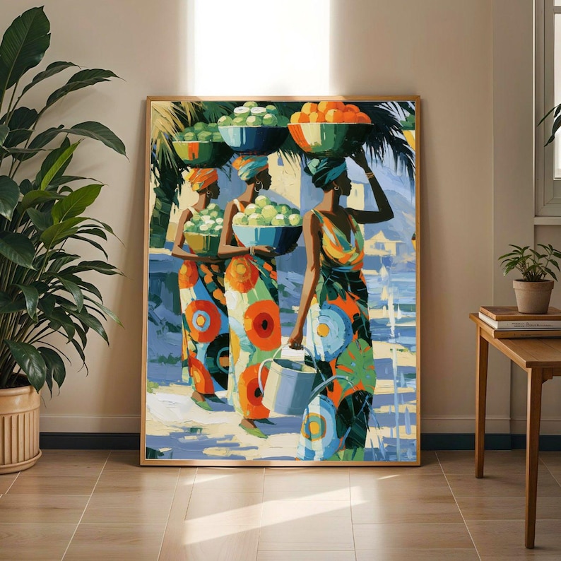 African Market Women Art Print | Bold Colorful Wall Art | Black Culture Heritage Poster