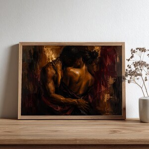Black Couple Embrace Art Print, Bold Palette, Moody Figurative image 8