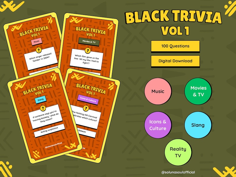 Black Culture Trivia Game: Music, Movies, TV, Icons (Digital Download)