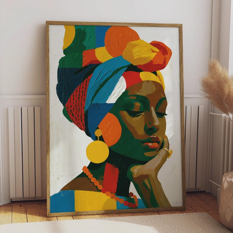 Vibrant Abstract Afrocentric Art Print, Bold Black Woman Portrait, Colourful Wall Decor