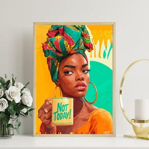 Afrocentric Woman Art Print: Ankara Headwrap, Empowering Black Woman Home Decor