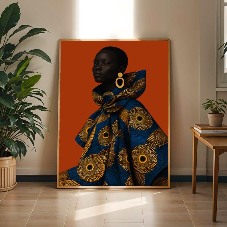 Modern Afrocentric Art Print – Black Cultural Portrait, Ankara Inspired