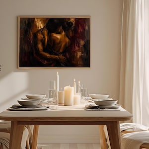 Black Couple Embrace Art Print, Bold Palette, Moody Figurative image 11