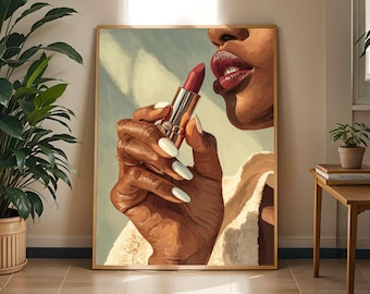 Red Lipstick Art Print: Afrocentric Woman Portrait
