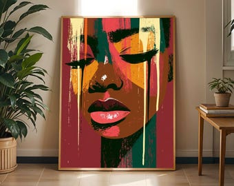 Impresión artística abstracta de mujer negra / Retrato afro moderno y atrevido para decoración de pared