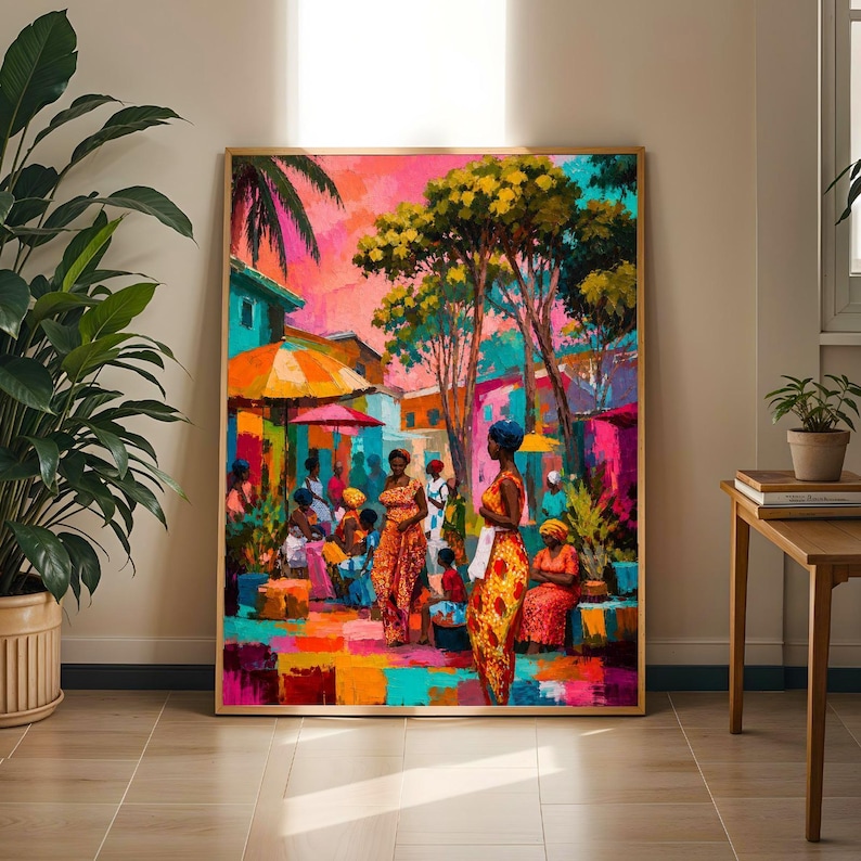 Vibrant African Market Art Print | Colorful Afrocentric Home Decor