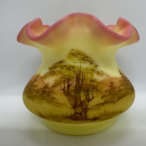 Fenton Burmese Hand Painted Wood Scene