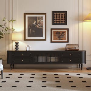 Solid Wood Mid-Century TV Stand | Handmade Wood Media Console | Vintage Style Entertainment Unit for Living Room