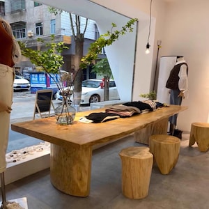 Handcrafted Solid Wood Dining Table, Rustic Farmhouse Display Table, Live Edge Kitchen Table for Home or Store