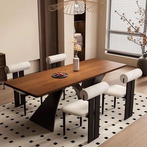 Solid Wood Retro Dining Table | Rustic Rectangular Farmhouse Table for 6-8 | Vintage Kitchen Table Handmade