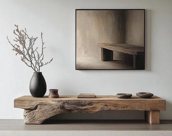 Natural Log TV Stand | Rustic Solid Wood Media Console | Japanese Minimalist Wooden TV Unit for Home