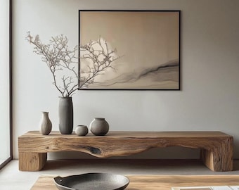 Rustic Solid Wood TV Stand | Handmade Wabi-Sabi Wooden Media Console | Minimalist Natural Log TV Cabinet for Living Room