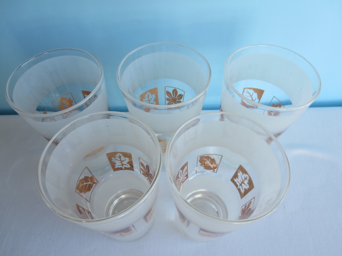 Vintage Frosted Gold Leaf Glassware Set of 5 Gold Leaf Etsy