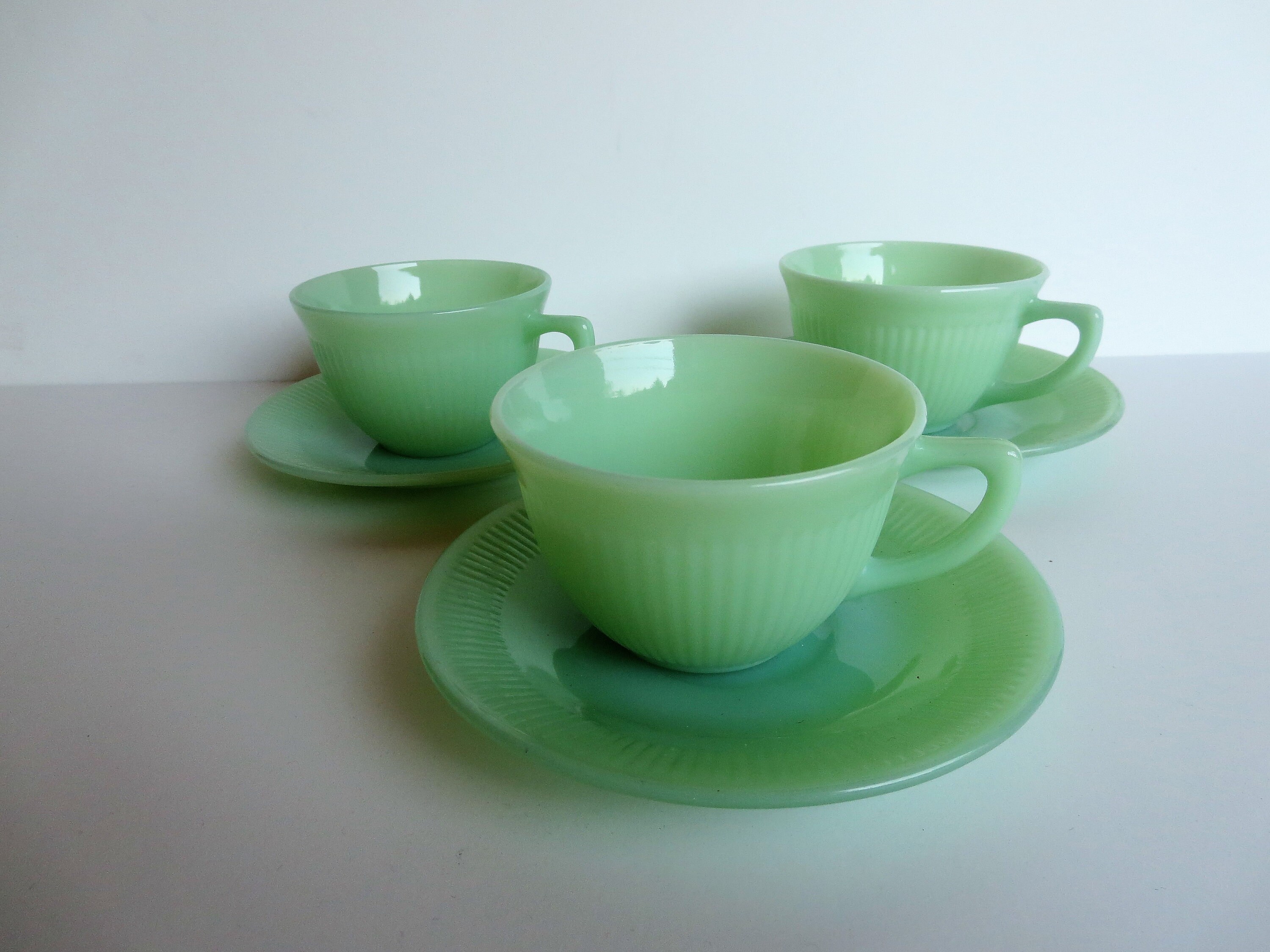 Vintage Fire King Jane Ray Jade-ite Cup and Saucer - Etsy Israel