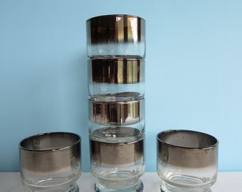 Vintage - Silver Ombre Small Glasses - Rocks -  Barware Set of 6