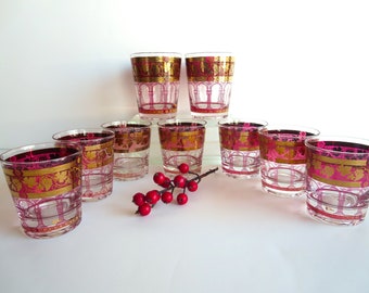 Vintage Cera Roman Red Glassware Set of 9