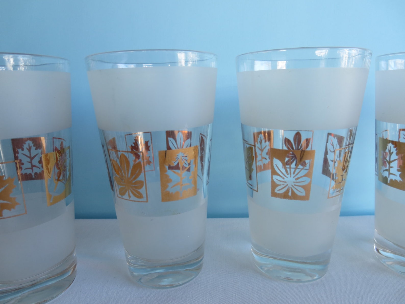 Vintage Frosted Gold Leaf Glassware Set of 5 Gold Leaf Etsy