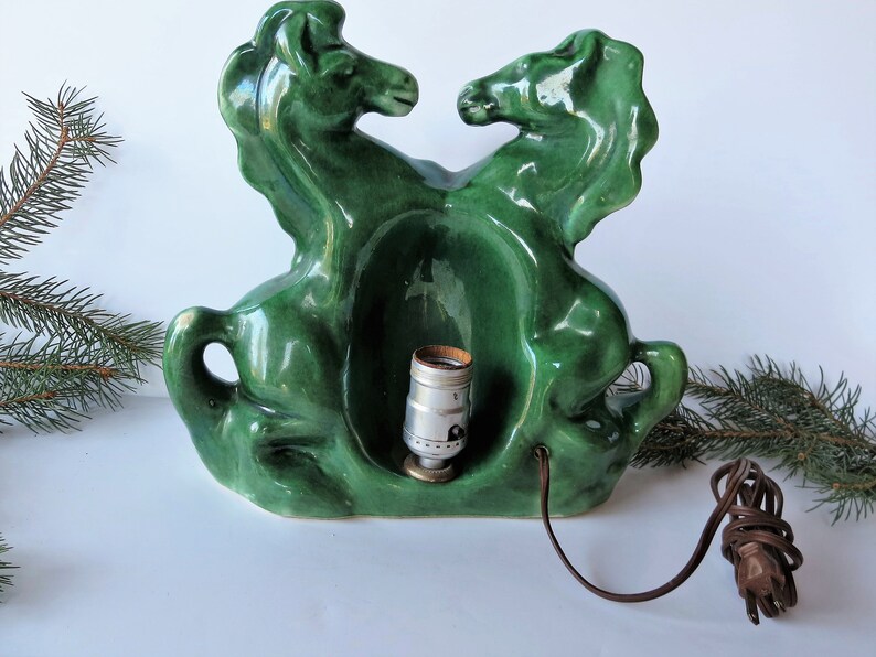 Vintage Horse TV Lamp Green Television Light Two Fighting Horses Etsy
