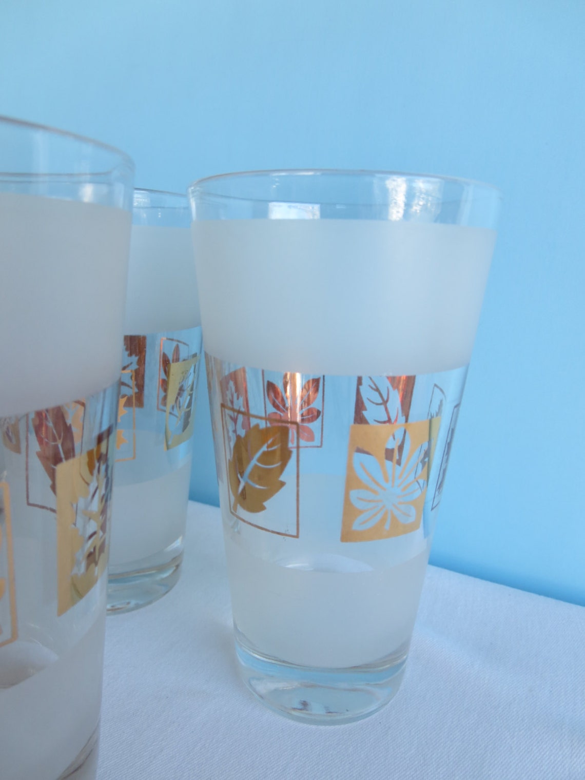 Vintage Frosted Gold Leaf Glassware Set of 5 Gold Leaf Etsy